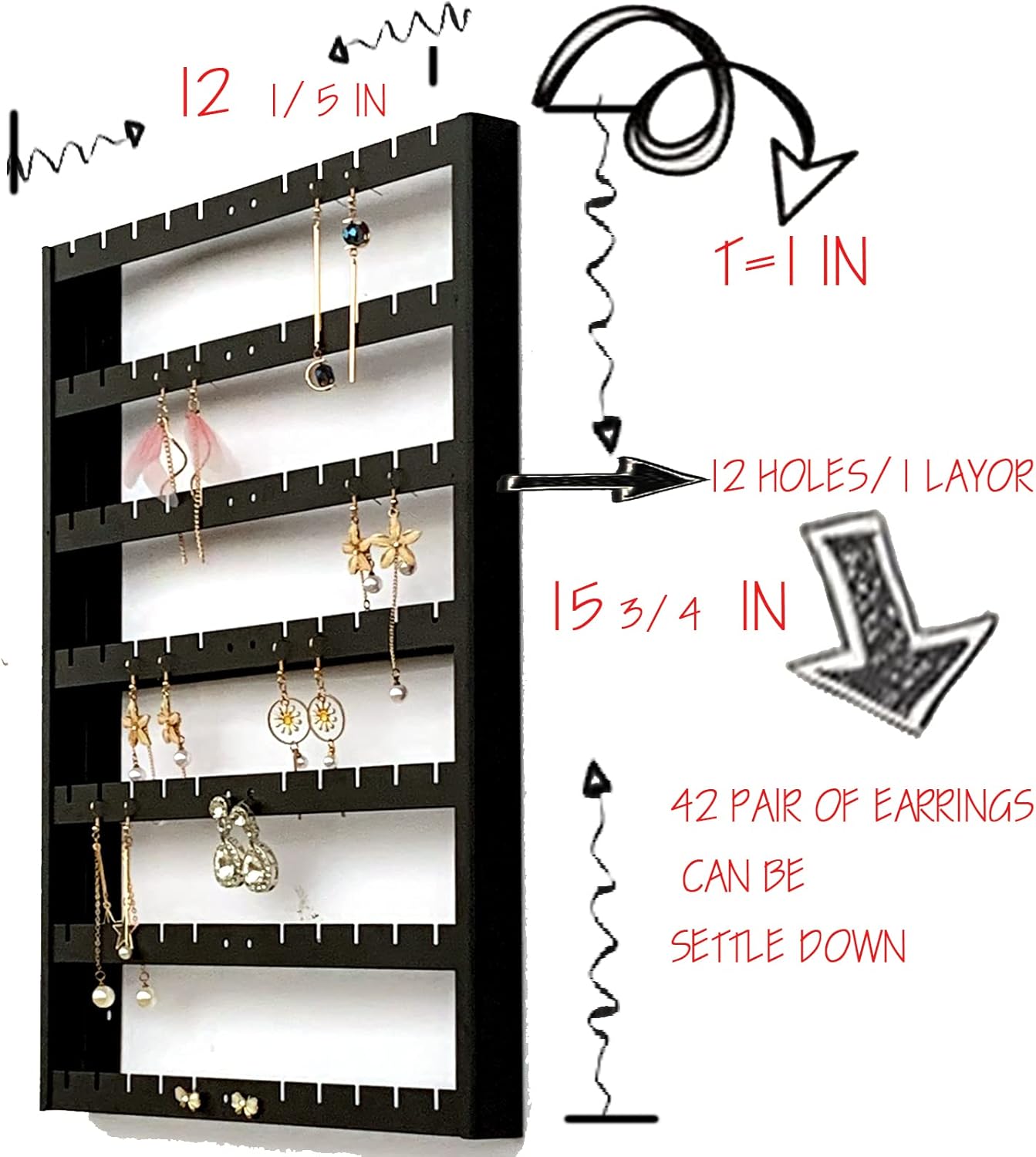 Earring Holder Organizer,7 Layer Wall Mounted Ear Stud Display Storage, Black Metal Large Capacity Earring Organizer Hanging.
