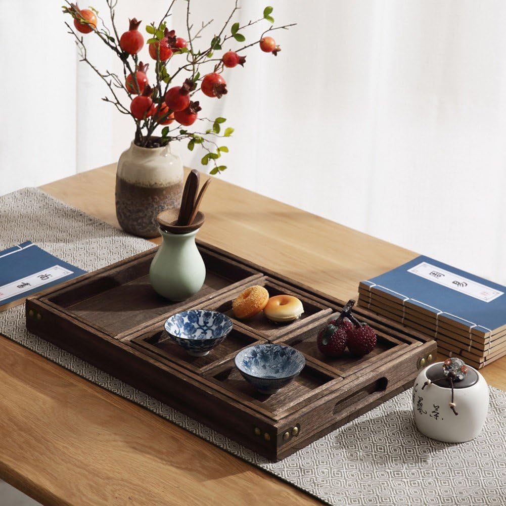 Assiette À Thé en Bois Assiette De Petit Déjeuner Vintage Plateau De Service Rectangulaire Accessoires De Thé Japonais pour Nourriture Thé Boissons Au Café