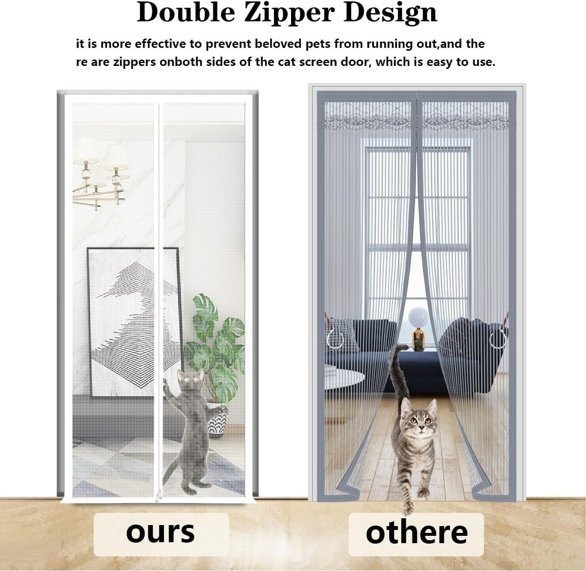 Puerta con solapa reforzada para gatos, puerta de malla blanca para gatos, varios tamaños (C 80 x 200 cm), solución de acceso para mascotas para hogares, fácil instalación y ajuste seguro