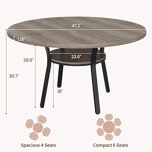 Miniatura 2 de Garvee Mesa de comedor redonda de 47 pulgadas para 4-6 personas, mesa de comedor de cocina de granja, mesa de comedor redonda con estante de