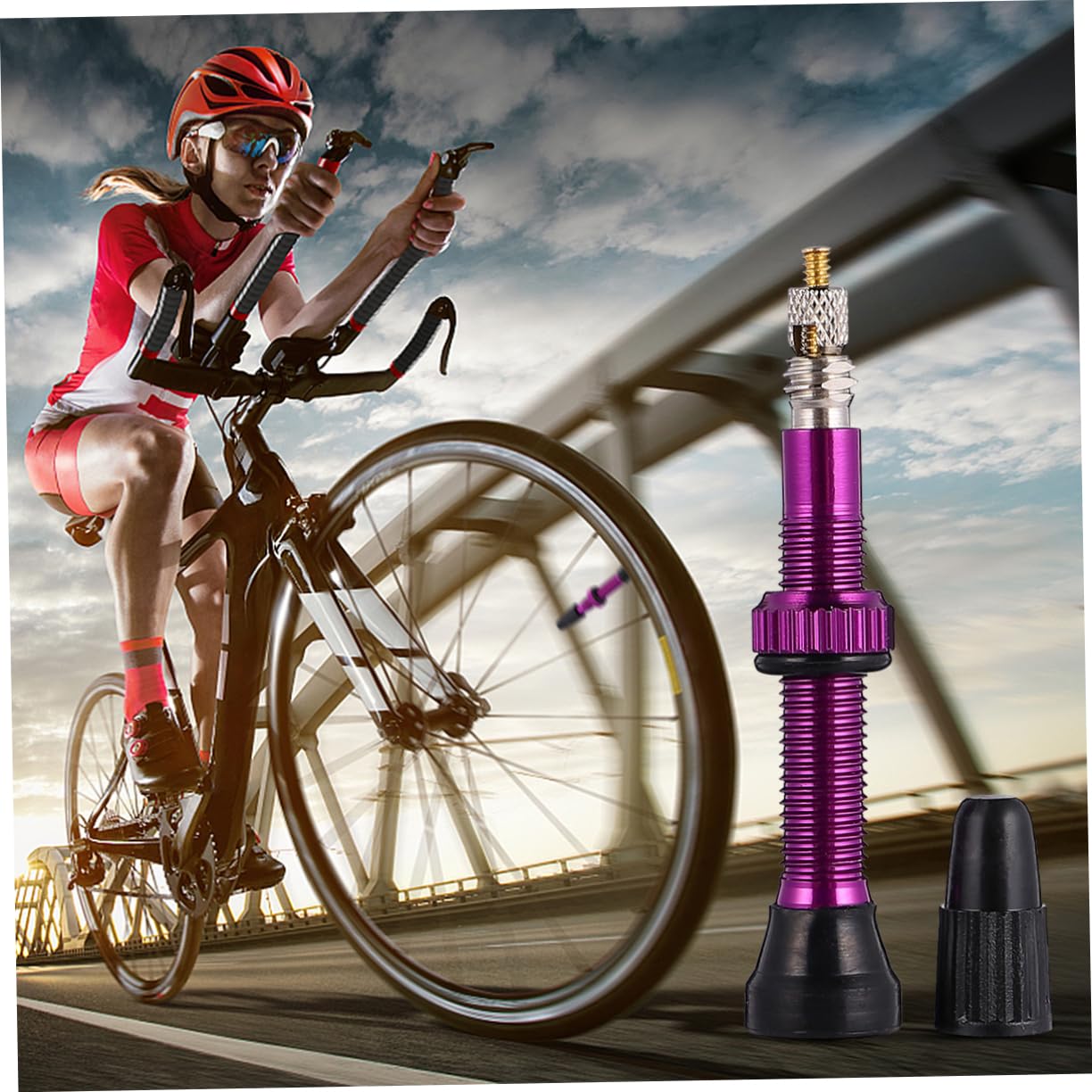 Anneome 1pc Bike Tubeless Tire Valve Valve for Mountain Cycling Easy Installation Prevents Air Leakage Random Color Accessory