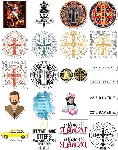 Paquete de 20 calcomanías St Vinyl Benedict estéticas coloridas impermeables para laptop, parachoques de coche, bicicleta, botella de agua,