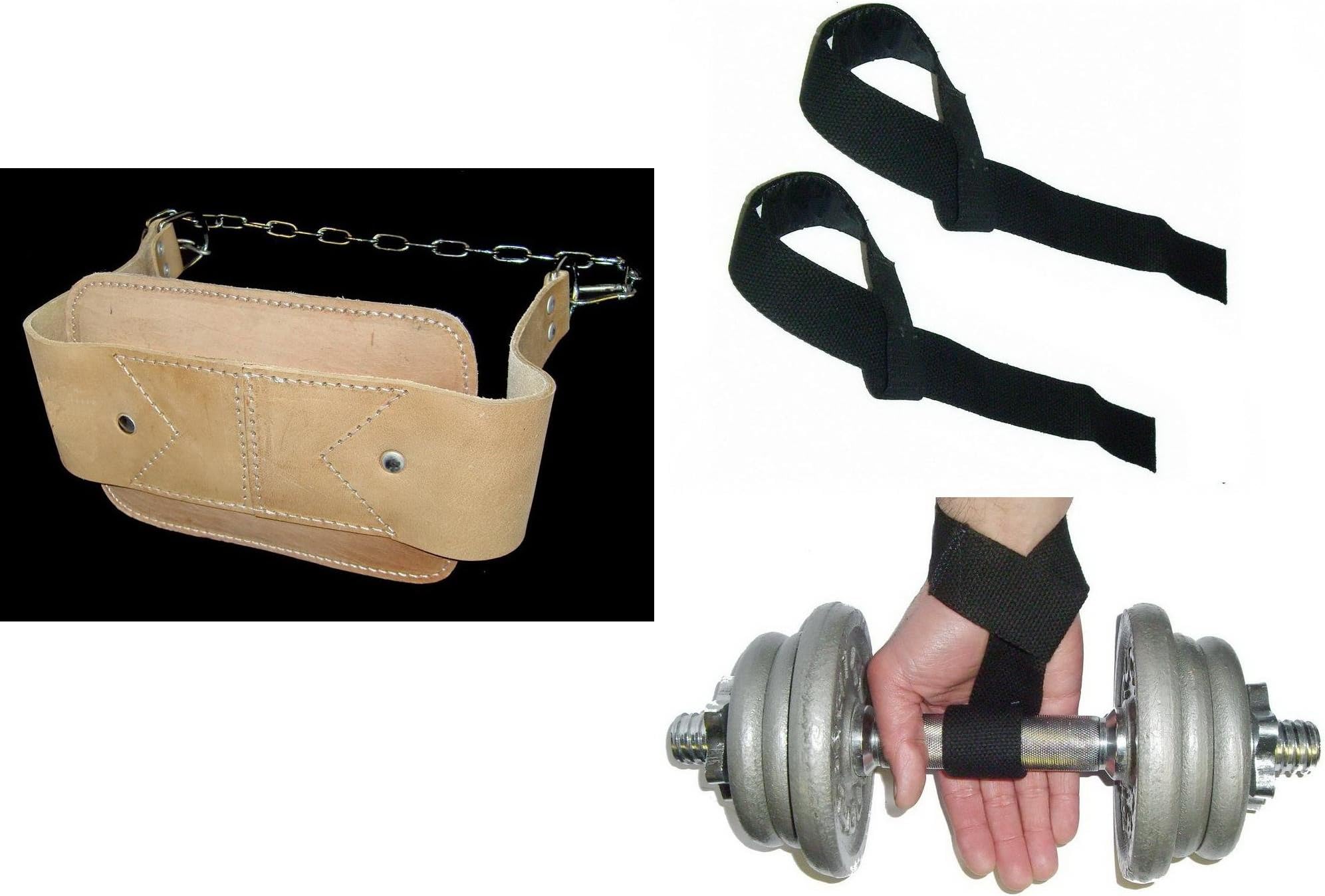 Dipping Belt NATURAL-LEATHER + Weight Lifting Straps