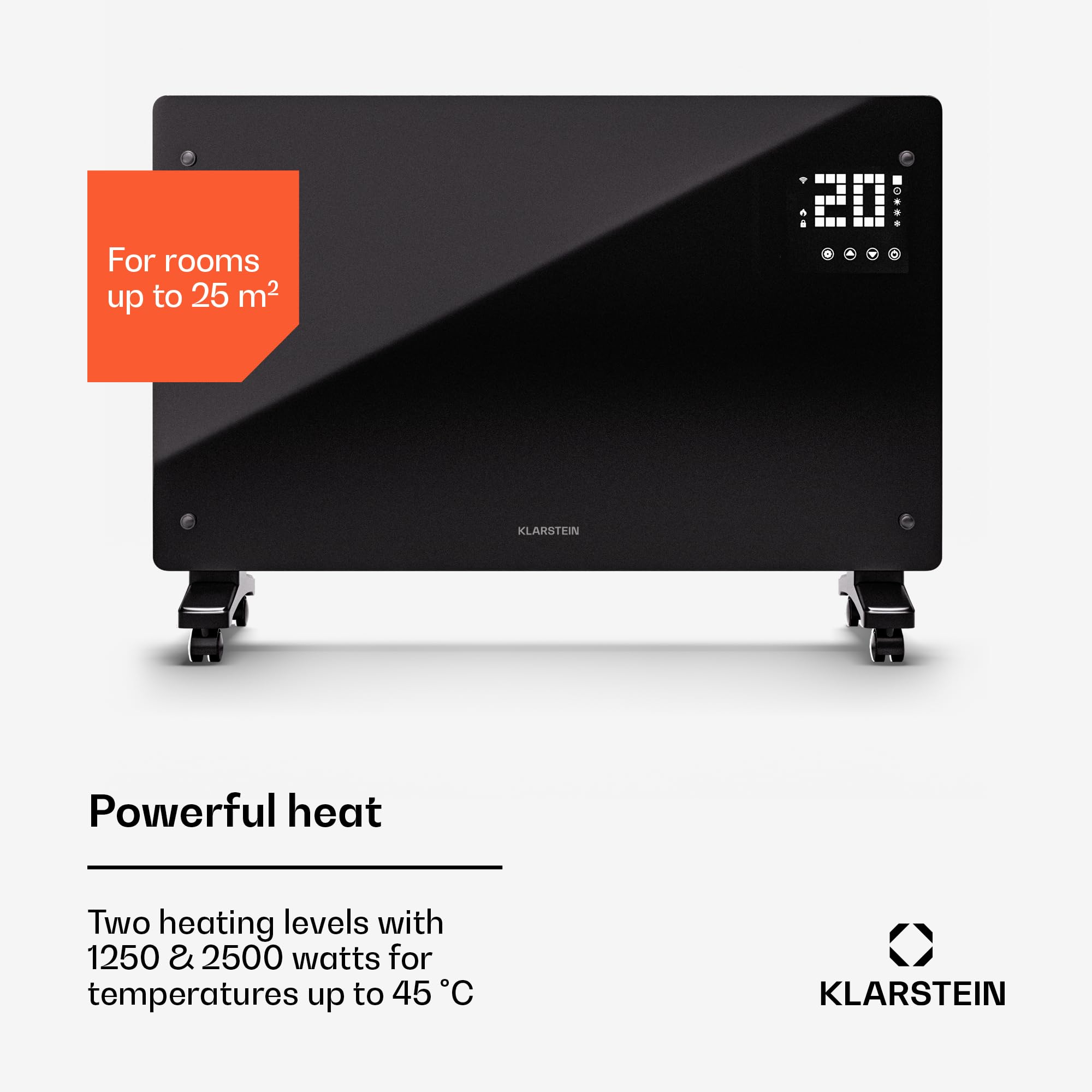 Klarstein Ogrzewanie elektryczne, 2500 W, ogrzewanie konwektorowe, wolnostojące i montowane na ścianie, ogrzewanie elektryczne, energooszczędne z aplikacją Control i rolkami podłogowymi, ogrzewanie