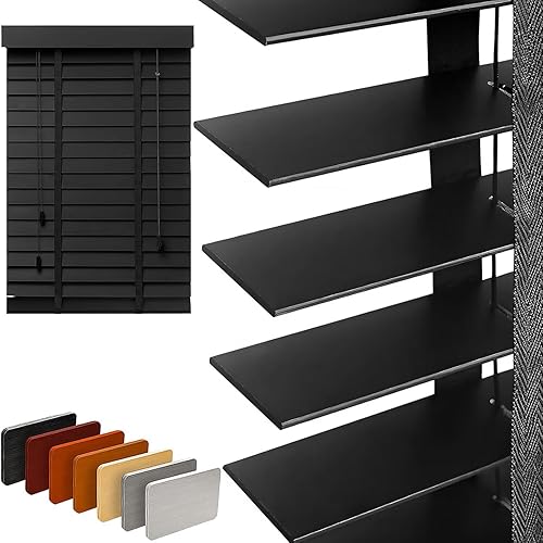 2" Slats Wood Blinds for Indoor Windows: Wooden Blackout Blinds & Shades,Black Out Privacy Horizontal Blinds for Home Bedroom Bathroom Living Room Windows Black 23.5" WX 36" H