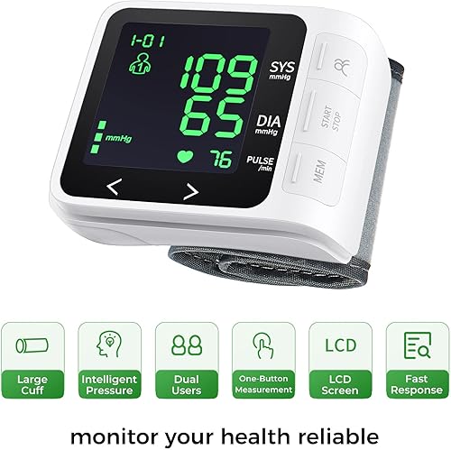 Miniatura 6 de Blood Pressure Monitor Wrist Blood Pressure Machine Digital Automatic BP Cuff with Large Backlight Display 2x99 Memory 531-768 Adjustable Cuff