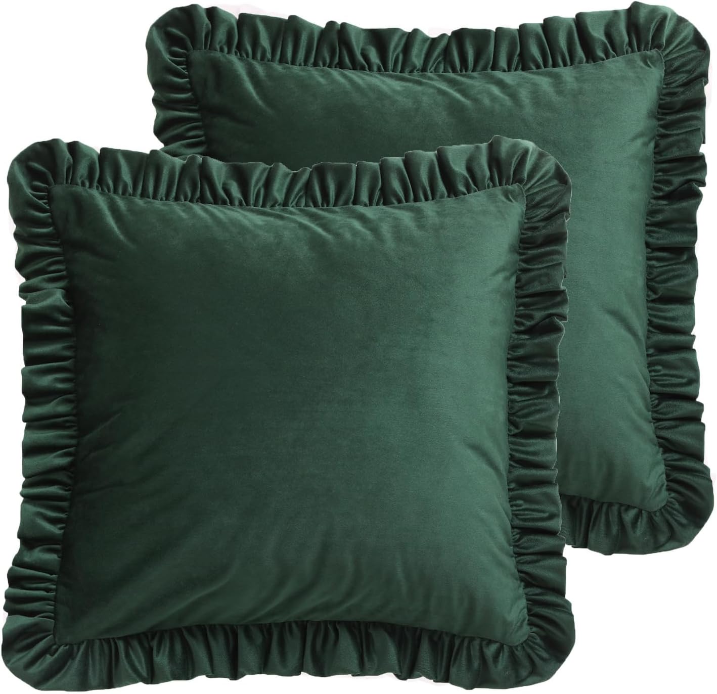 patdrea Vintage Designer Dark Green Throw Pillow Covers 22"x22" Set of 2,Soft Velvet Durable Lumbar Pillows Cover with Ruffles,Farmhouse Decorative Pillow for Bed Living Room Car Outdoor