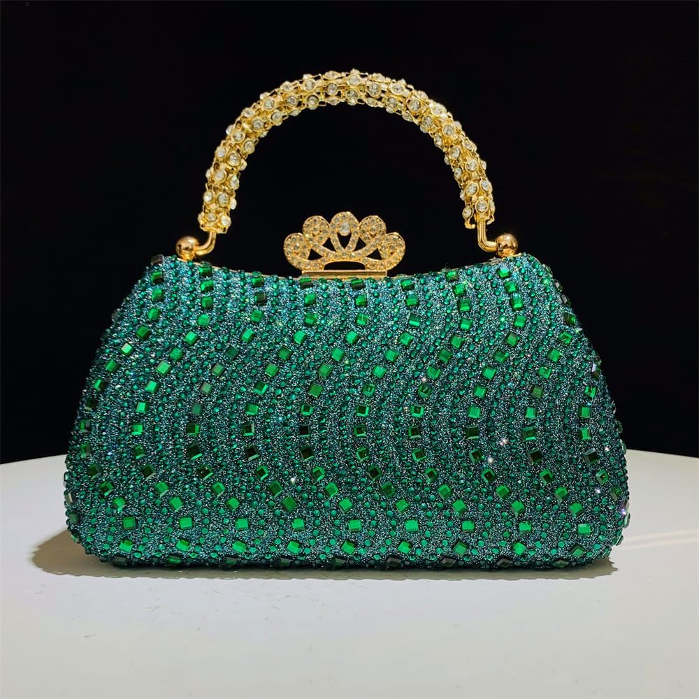 Women's Crystal Evening Clutch Bag, Sparkling Diamond Handbag, Suitable for Cocktail Parties, Dances, Weddings (Dark Green)