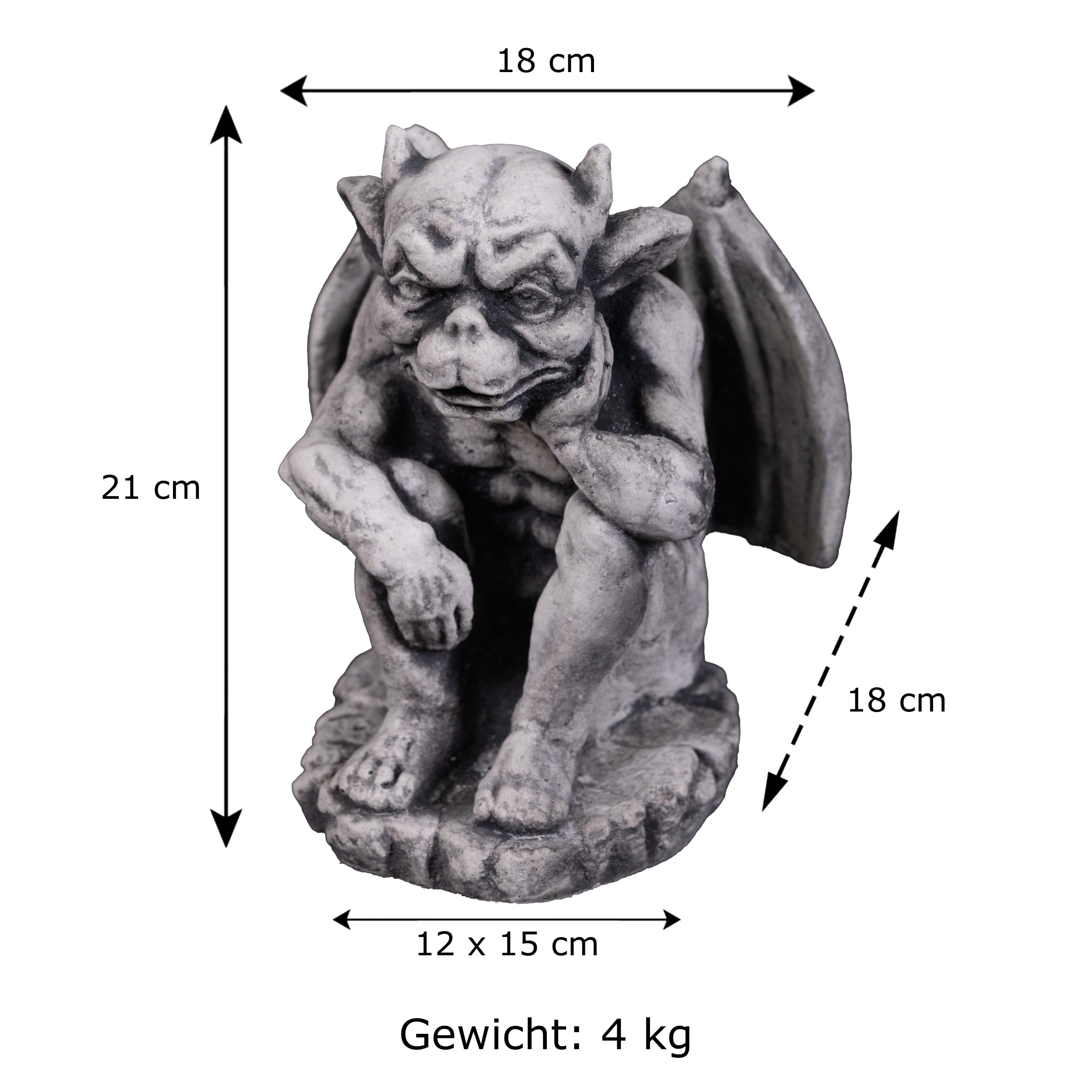gartendekoparadies.de Gargoyle Torwächter Gartenfigur, 21 cm Höhe, Steinguss, Grau, Mittelalterlicher Stil, 4 kg, Grau, Steinguss, frostsicher für Außenbereich