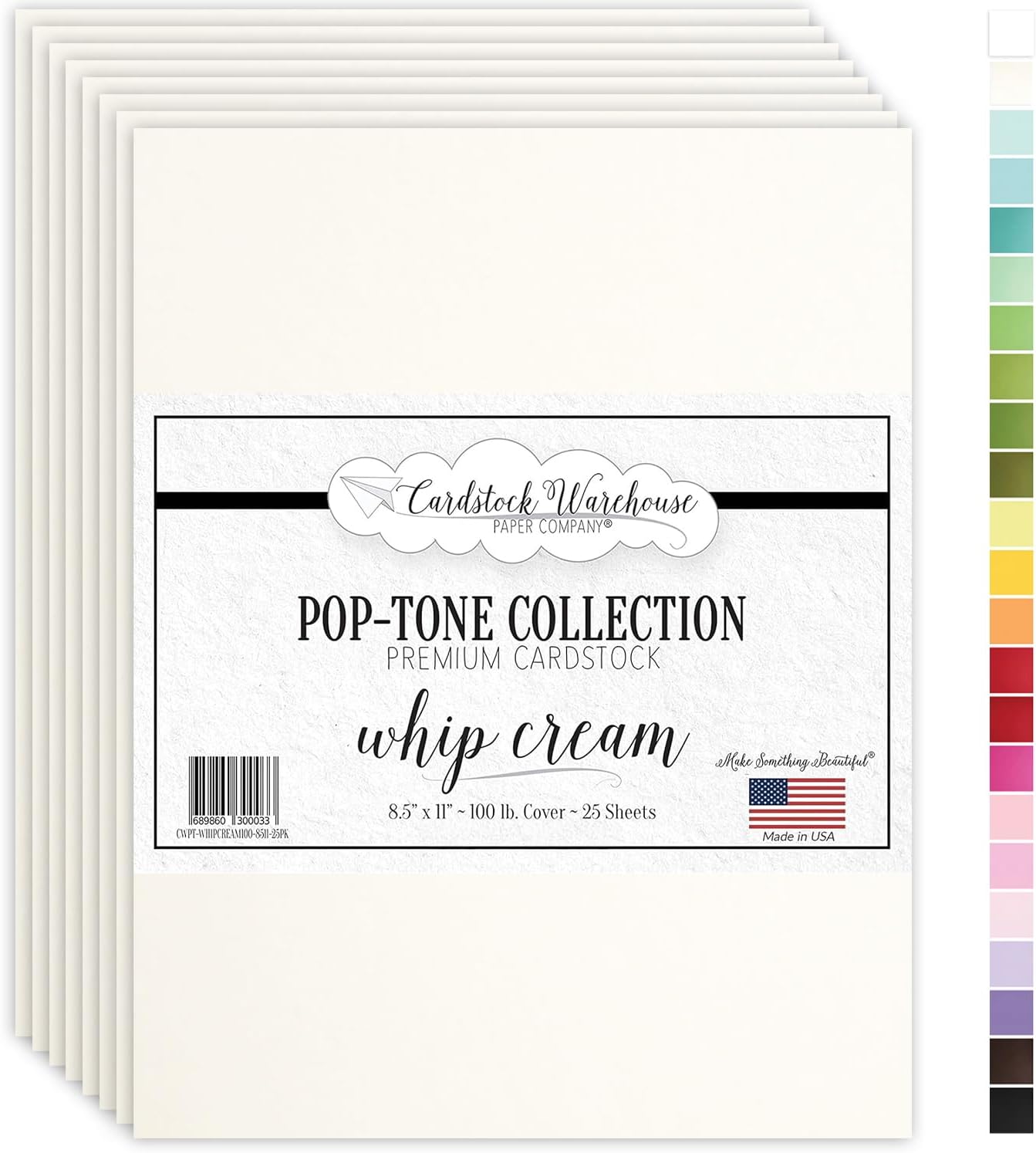 Cardstock Warehouse Pop-Tone Whip Cream Card Stock Paper - 25 Sheets, 8.5 x 11" - 100 lb / 270 GSM Premium Cream Card Stock for Die-cutting, Crafts, Printing, Card Making and DIY Projects