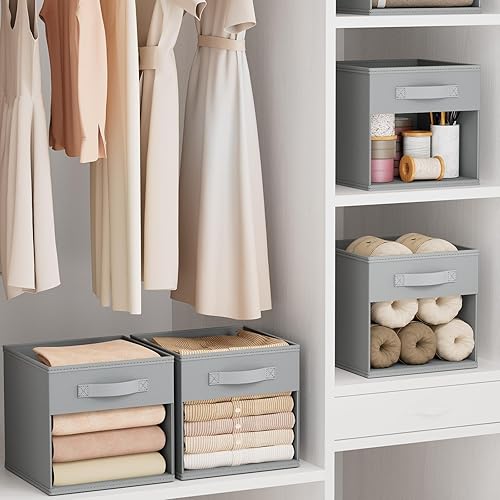 Miniatura 5 de DIMJ Cubos de almacenamiento, cubos de almacenamiento de 12 pulgadas con ventana, contenedores organizadores de tela con asa, cestas de