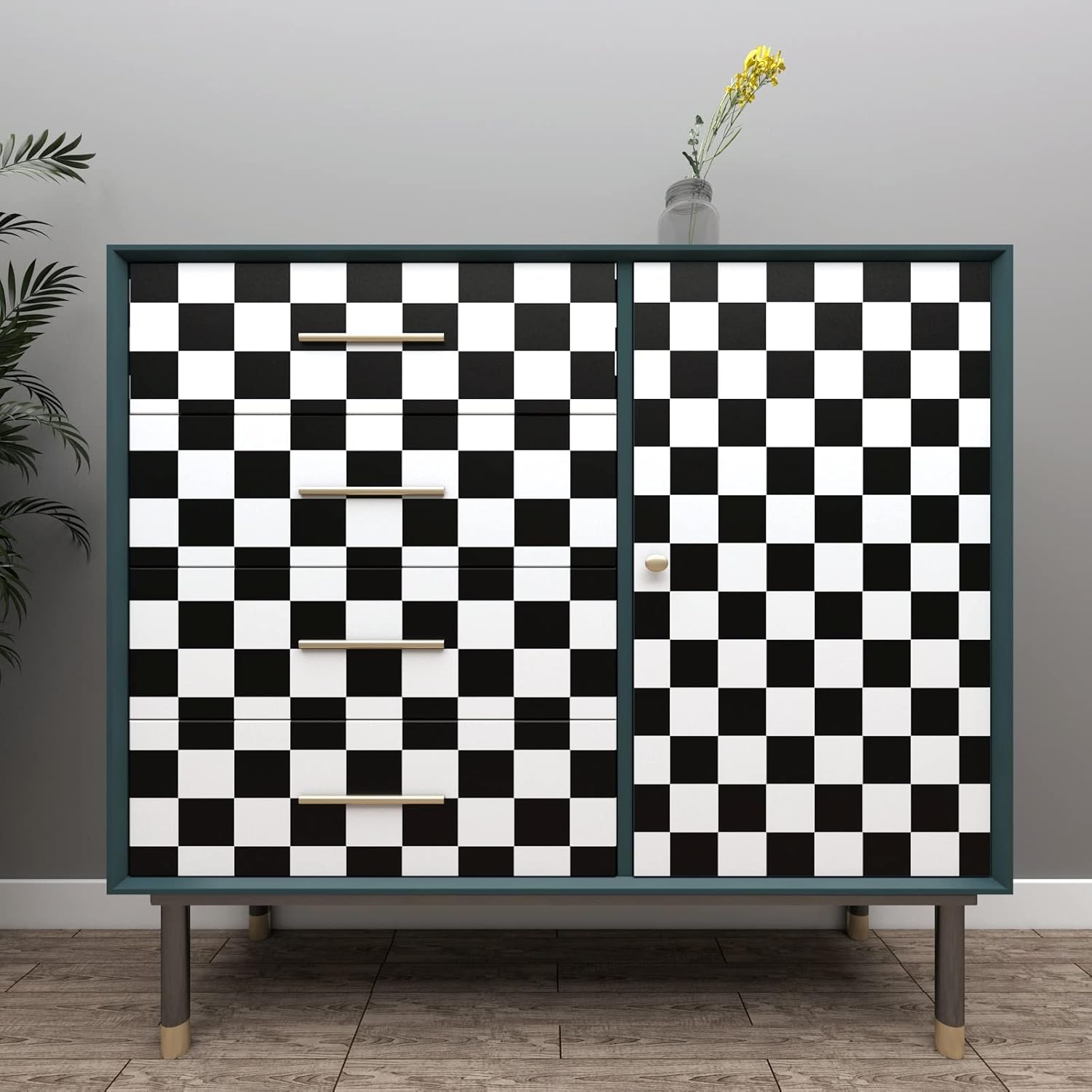 Decotalk 30"x200" Checkered Wallpaper Black and White Peel and Stick Wallpaper Checker Board Wallpaper for Wall Black White Contact Paper for Cabinets and Drawers Checkered Wallpaper Removable