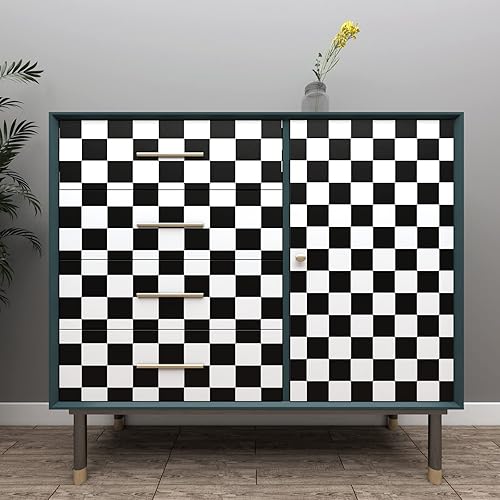 Miniatura 10 de Decotalk Papel tapiz a cuadros de 30 x 120 pulgadas, papel pintado a cuadros en blanco y negro para salpicaduras de cocina, papel de contacto a