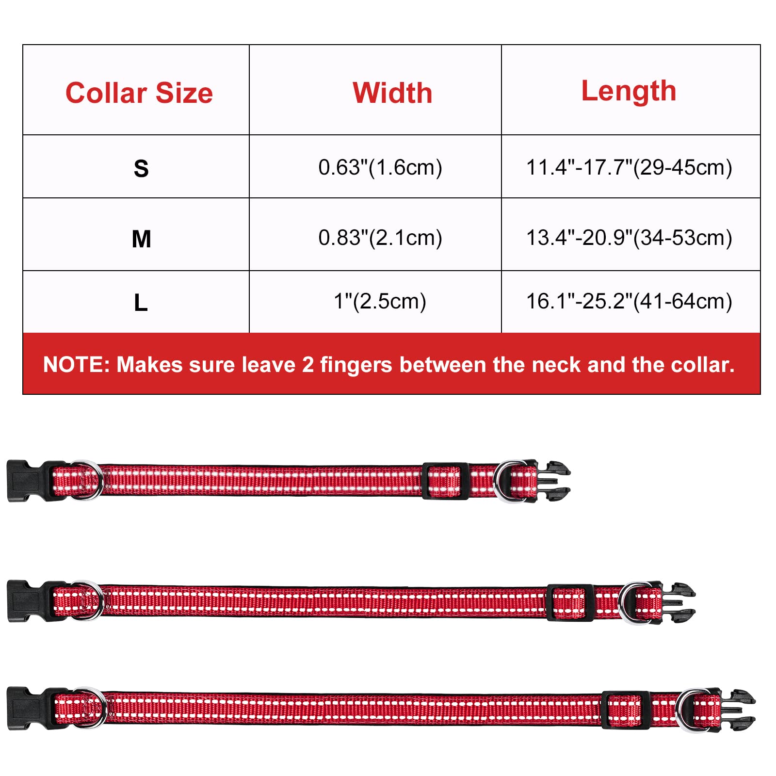 AUAUY Collare Cane, Collare per Cani in Nylon Riflettente, Regolabile Collari, Anello Doppia D, Fibbia Staccabile, Morbido e Imbottito, per Cani di Taglia Piccola, Media e Grande (Rosso-M)
