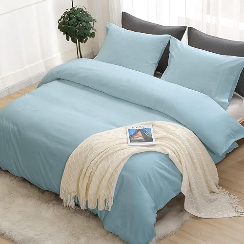 Miniatura 3 de Juego de funda de edredón azul tamaño Queen, suave y cálida microfibra cepillada de 3 piezas con cierre de cremallera, 1 funda de edredón de 90 x 90