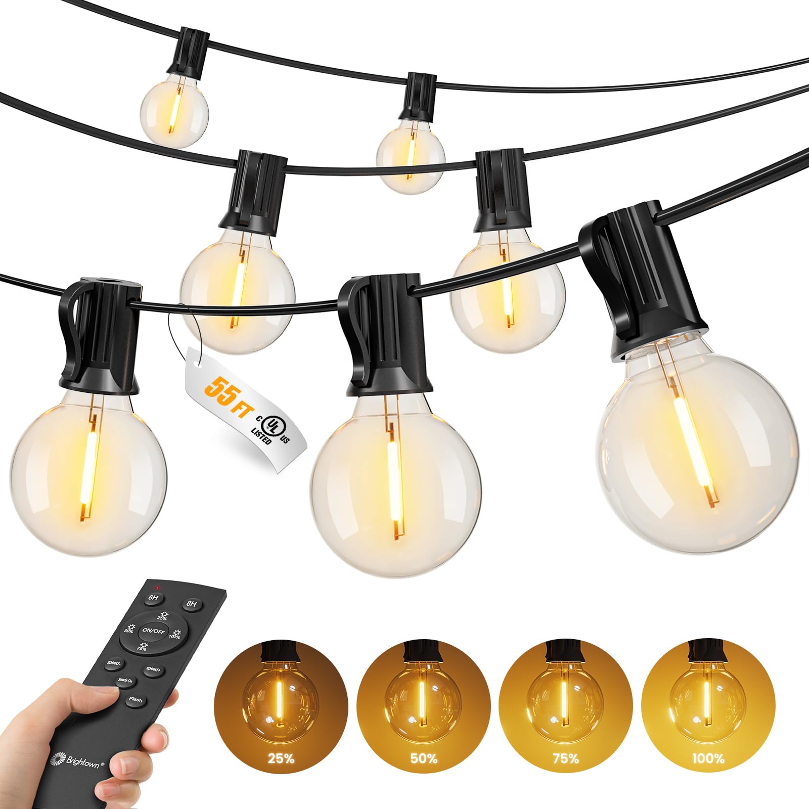 Outdoor String Lights with Remote, 100Ft Outside Waterproof Light with Dimmable G40 LED Bulbs, Shatterproof Connectable Hanging Patio Lights for Porch, Backyard, Bistro, Deck, Balcony, Home Decor — view 12