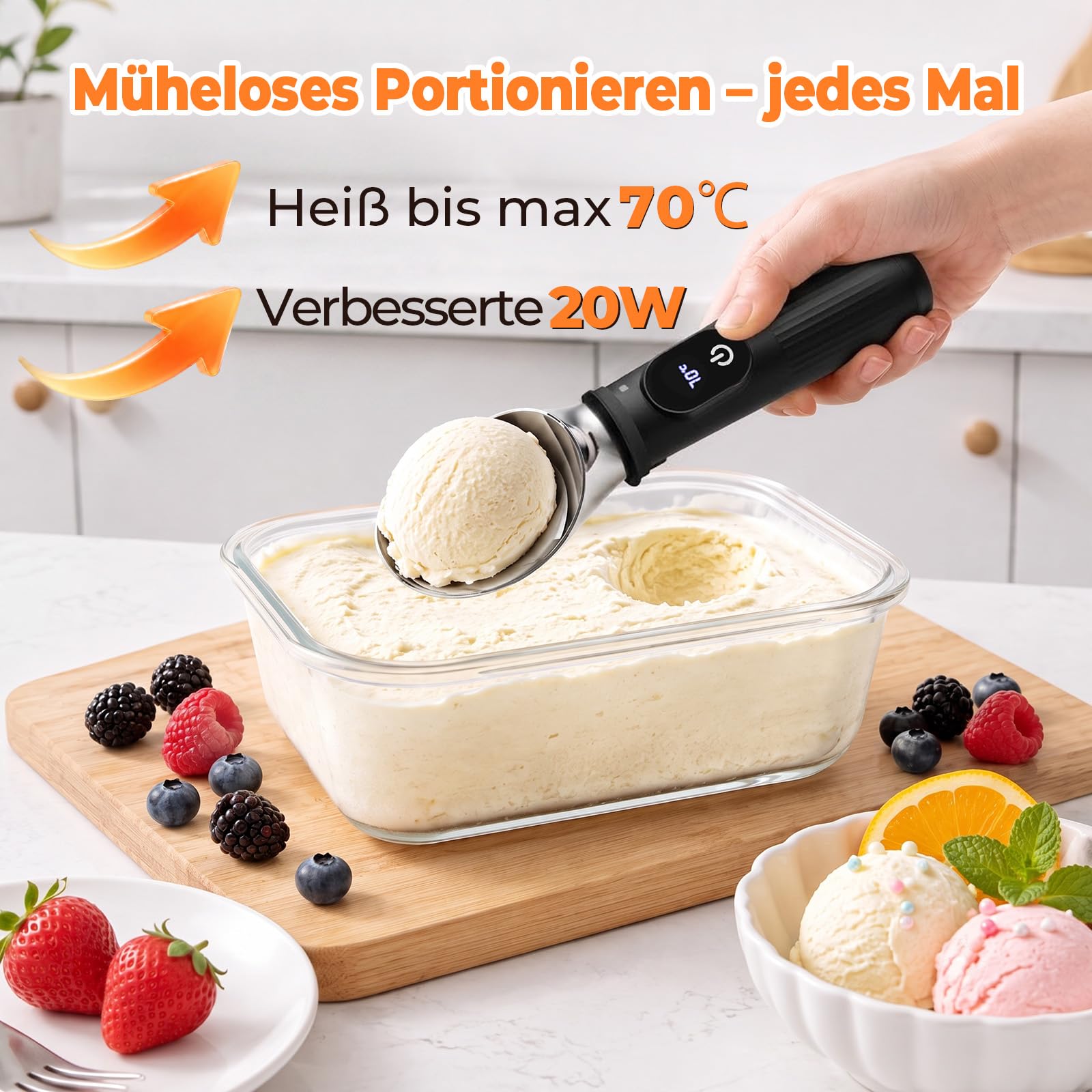 MQFORU Beheizbarer Eisportionierer,4 Heizstufen eislöffel portionierer