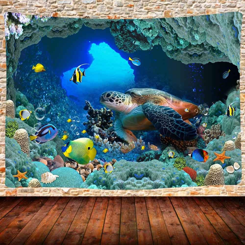 UHOMETAP Sea Turtle Tapestry, Colorful Ocean Animals Wall Decor for Kids Bedroom, 93x71 Inches GTQQUH1006