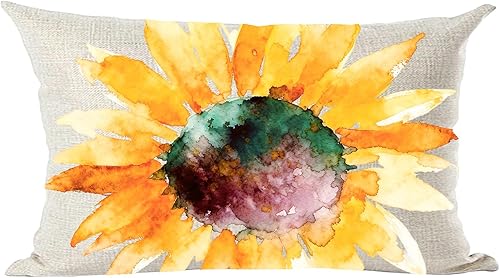 Ramirar Funda de almohada lumbar decorativa de verano con diseño de acuarela al óleo de acuarela naranja girasol para el hogar, sala de estar, cama,