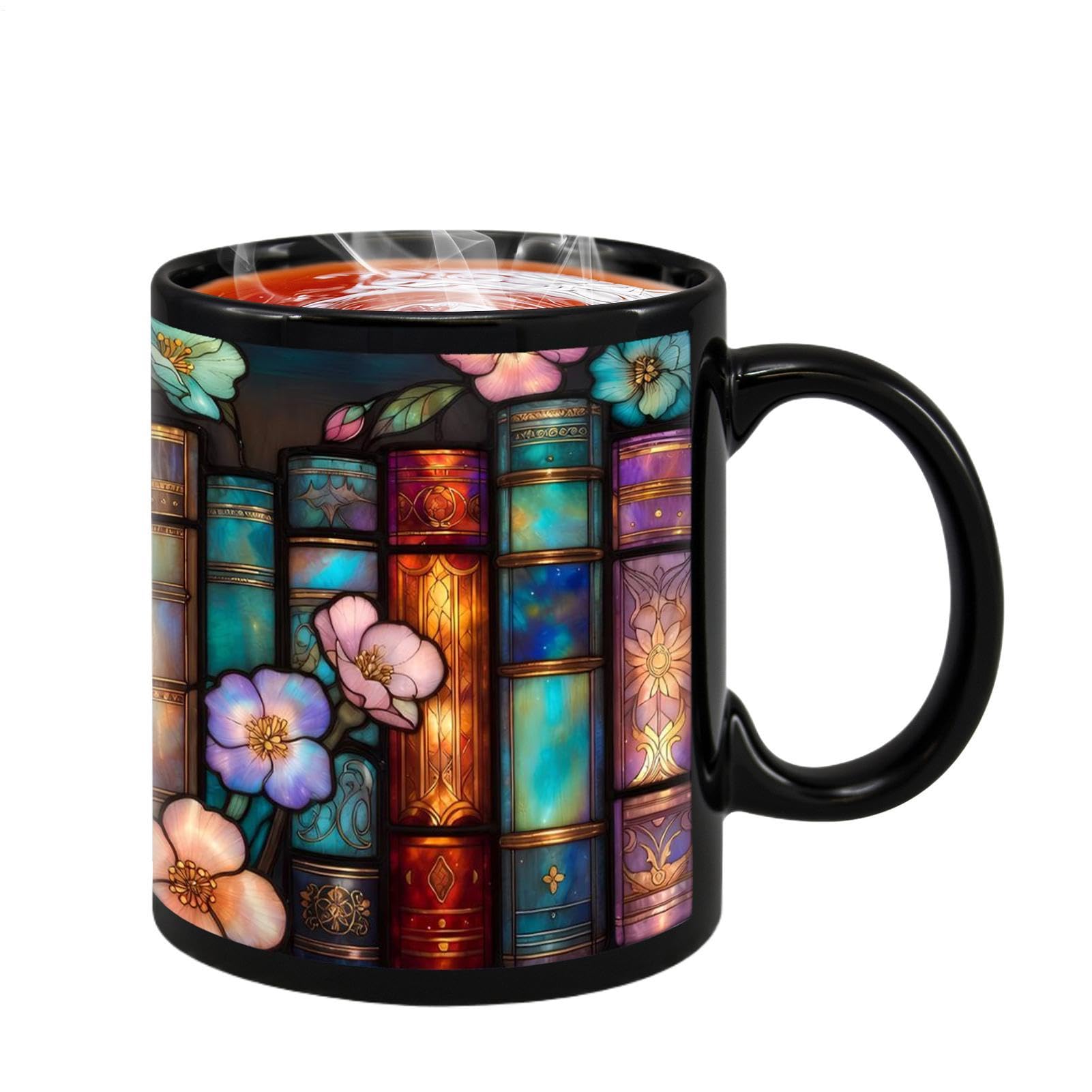 Taza de té con forma de estantería para evitar quemaduras al leer