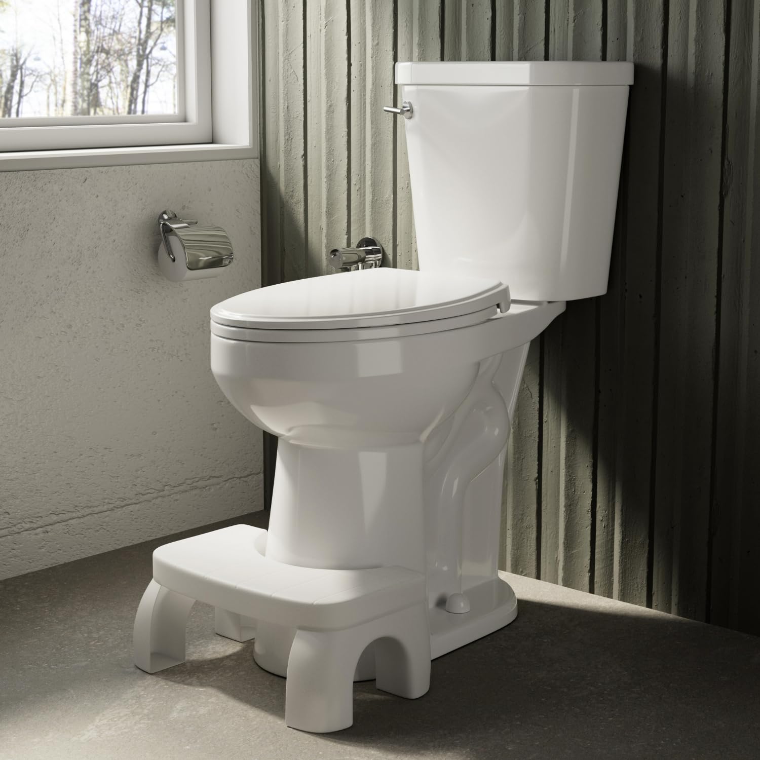 21 Inch Extra Tall Toilet With Custom Toilet Stool, Los Flexi Comfort Elongated & High Toilet, Friendly for Seniors & All Family Members, Soft-Close Seat, Efficient Siphonic Flush & 12