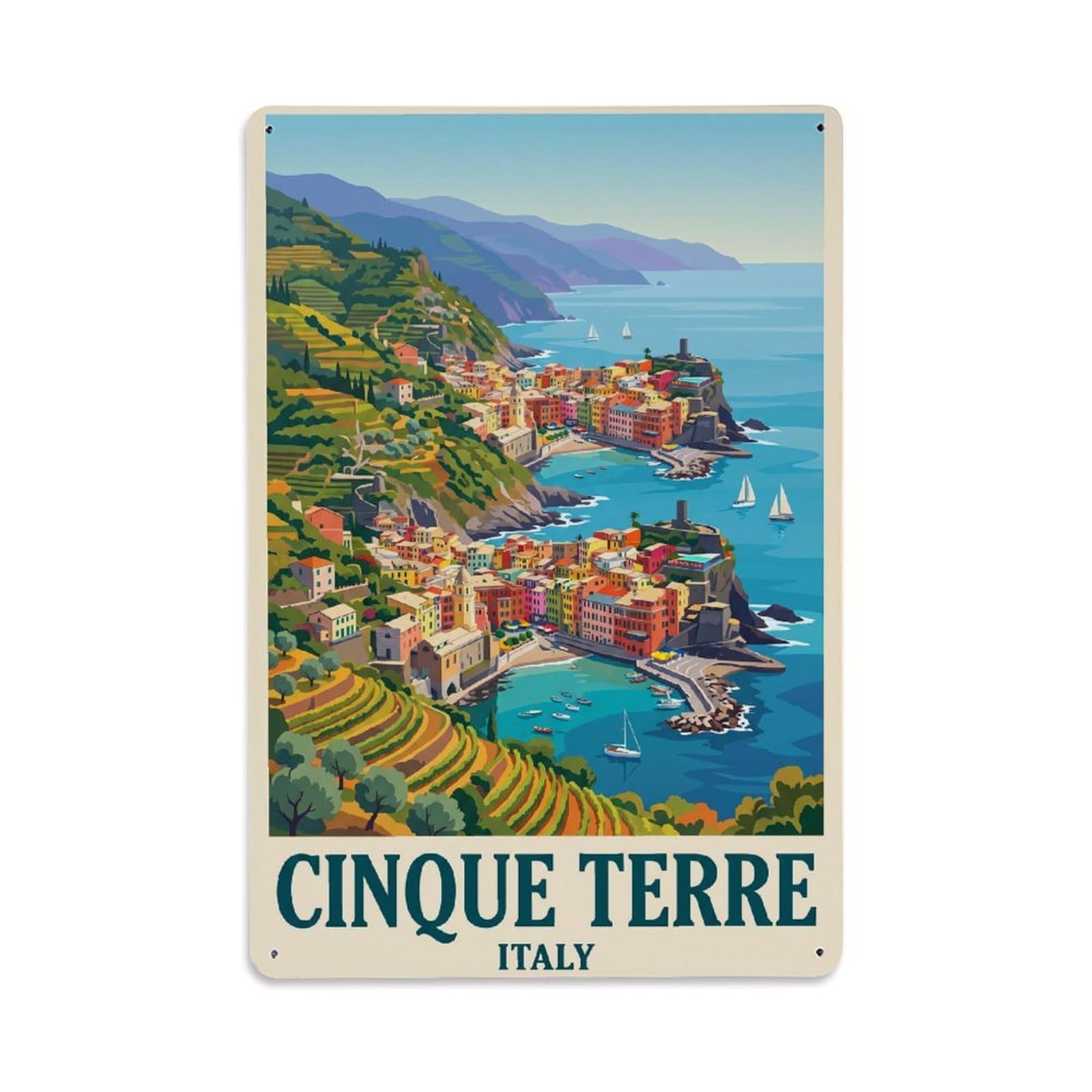 Huiyhb 8X12inch(20X30cm) Vintage Travel Cinque Terre Italy Vista Metal Tin Sign