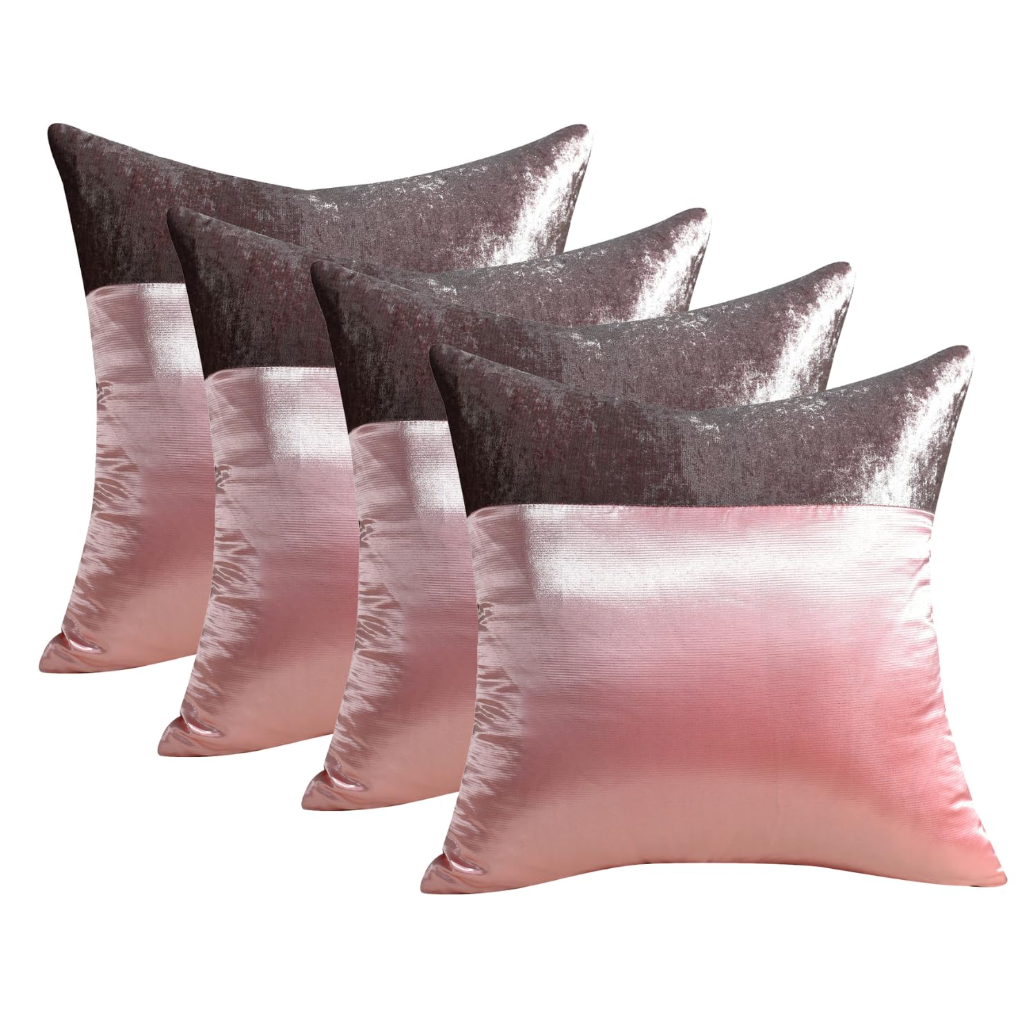 CHARKHAH Silk Satin Cushion Covers 43 x 43 cm | 2 Pack & 4 Pack Luxury Decorative Pillow Covers with Crushed Velvet Band | Hidden Zip | Sofa & Bed Home Décor