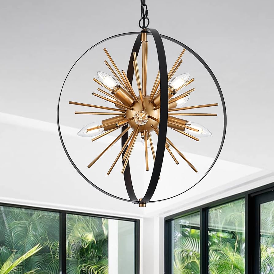 TACDANDM 17.72'' Black Gold 8-Light Globe Sputnik Chandelier