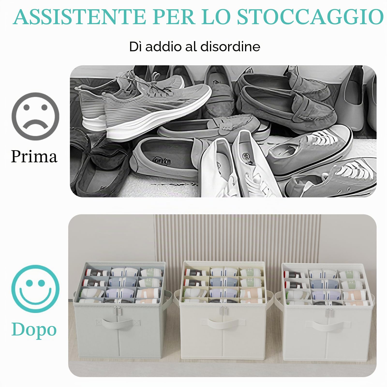 Scatole per Scarpe, Tessuto Scarpiera Salvaspazio con Copertura Trasparente, Shoes Organizer Pieghevole con 3 Maniglie, Adatto per 8-16 Paia, 53 x 42 x 33 cm, Grigio, XSNX01GL-1