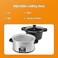 Vista 5 de Toastmaster Olla de cocción lenta digital de 4 cuartos de galón con tapa de bloqueo, calentador de alimentos para salsas, sopas, fiestas, Acero