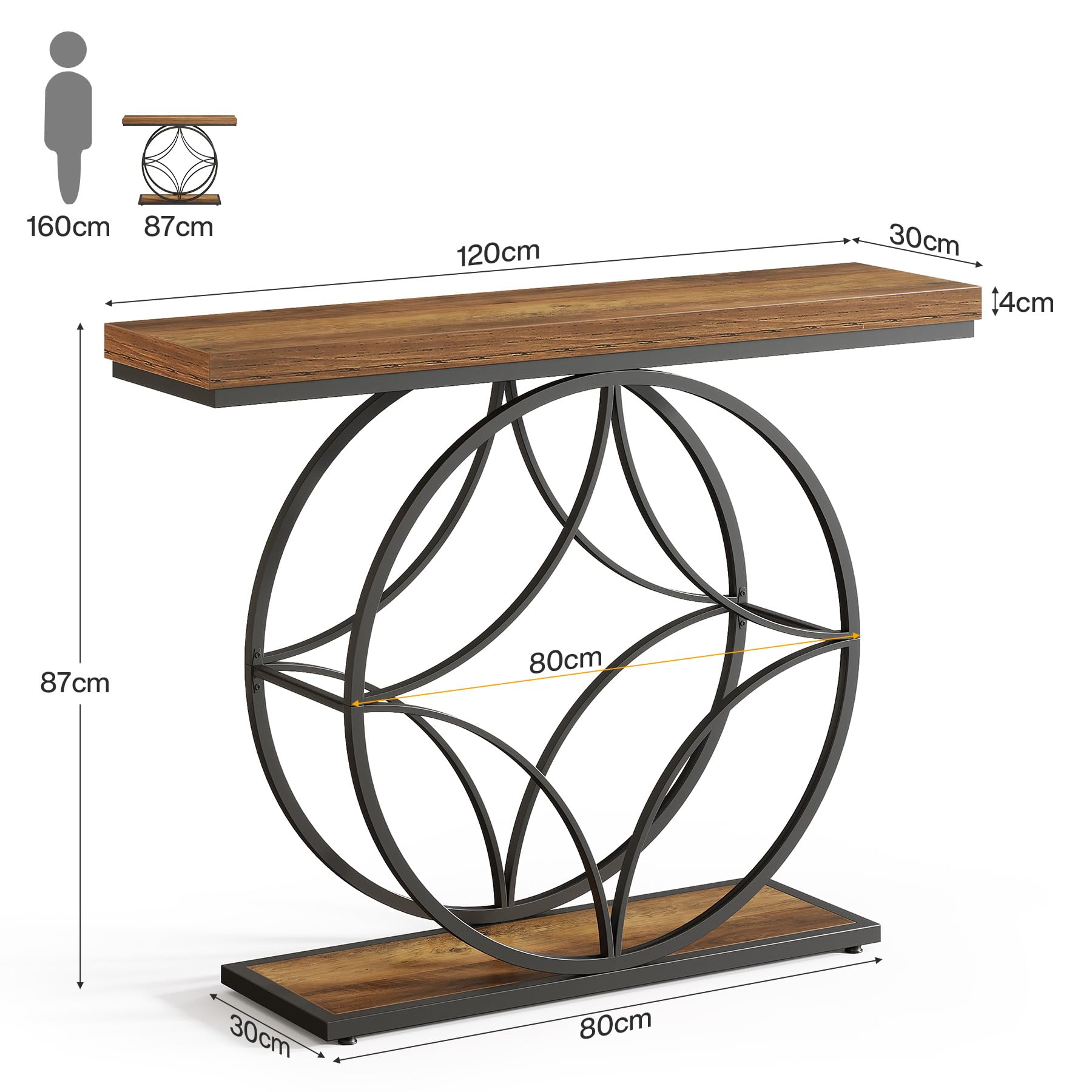 Tribesigns 120 cm Konsolentisch, industrieller 2-stufiger Sofatisch mit geometrischem Metallrahmen, Akzent-Eingangstische mit Ablage für Wohnzimmer, hinter der Couch, kleine Räume, rustikales Braun