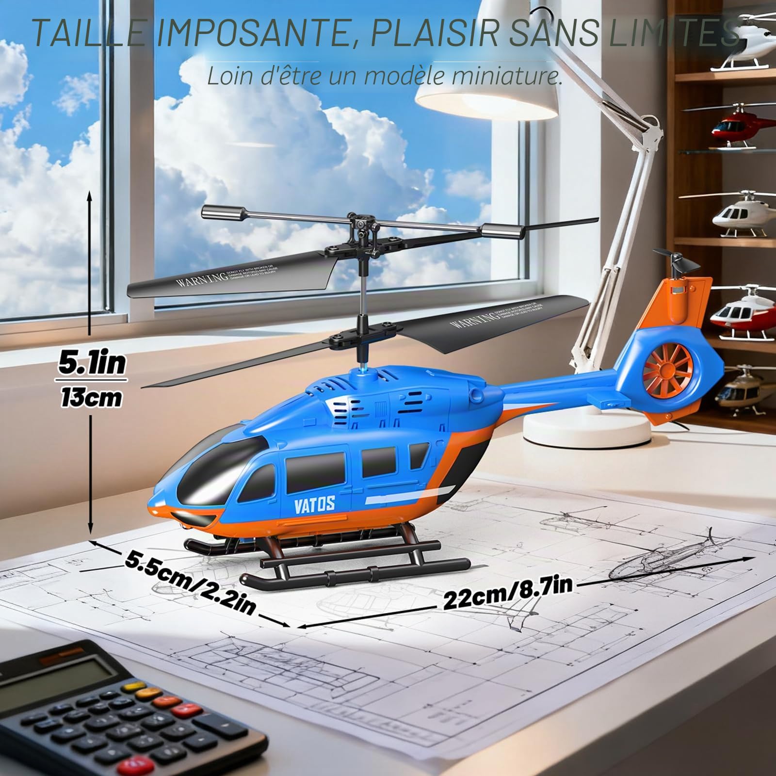 VATOS Hélicoptère RC 2.4G avec LED pour Enfants Débutants, Maintien d'Altitude, Démarrage à Une Touche, Cadeau Garçons 10+ Ans