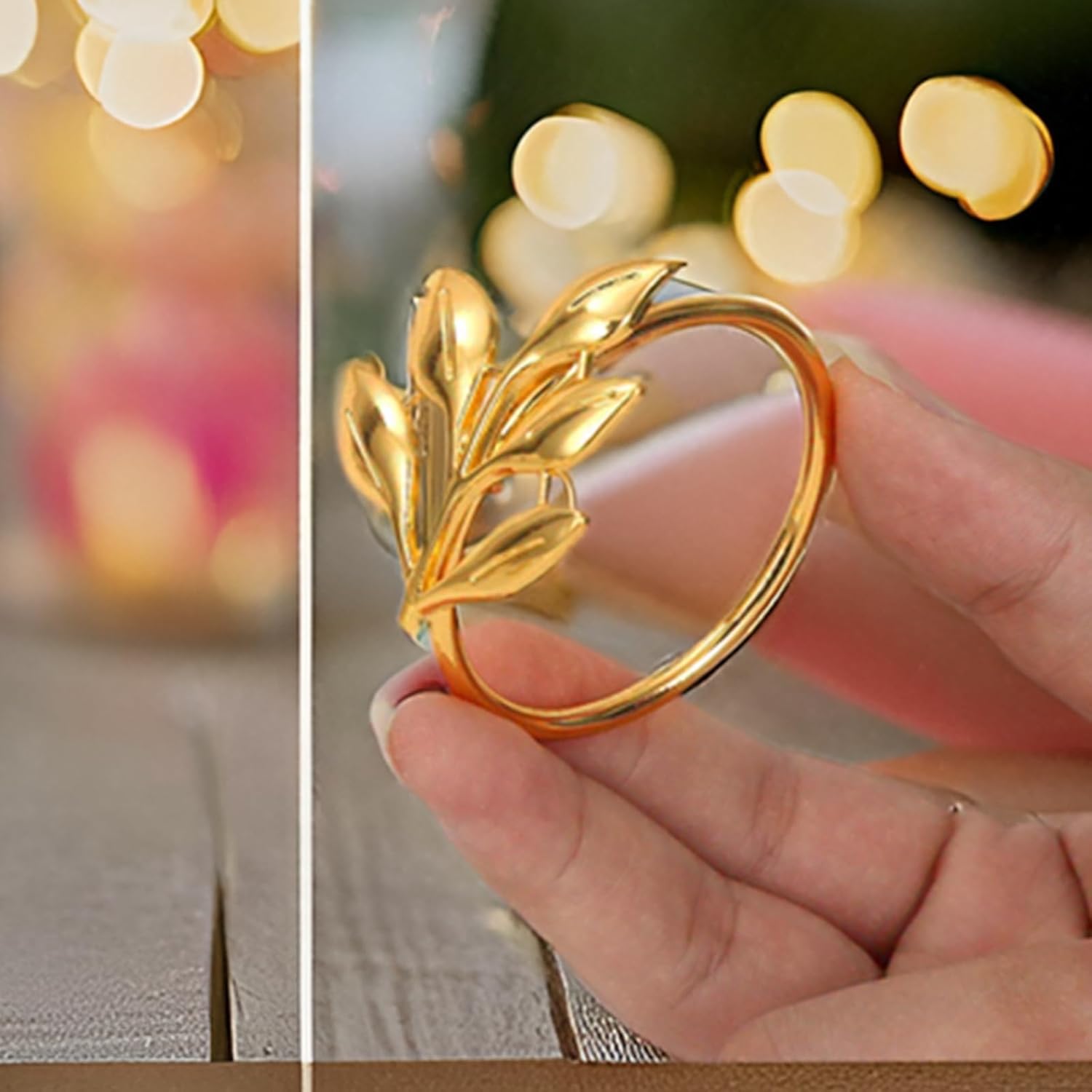 Set of 100 Leaf Napkin Rings Metal Gold Leaf Napkin Ring, Napkin Rings Bulk Dinner Banquet Serviette Decor, Dinning Table Setting for Thanksgiving Christmas Halloween Holiday Wedding Party