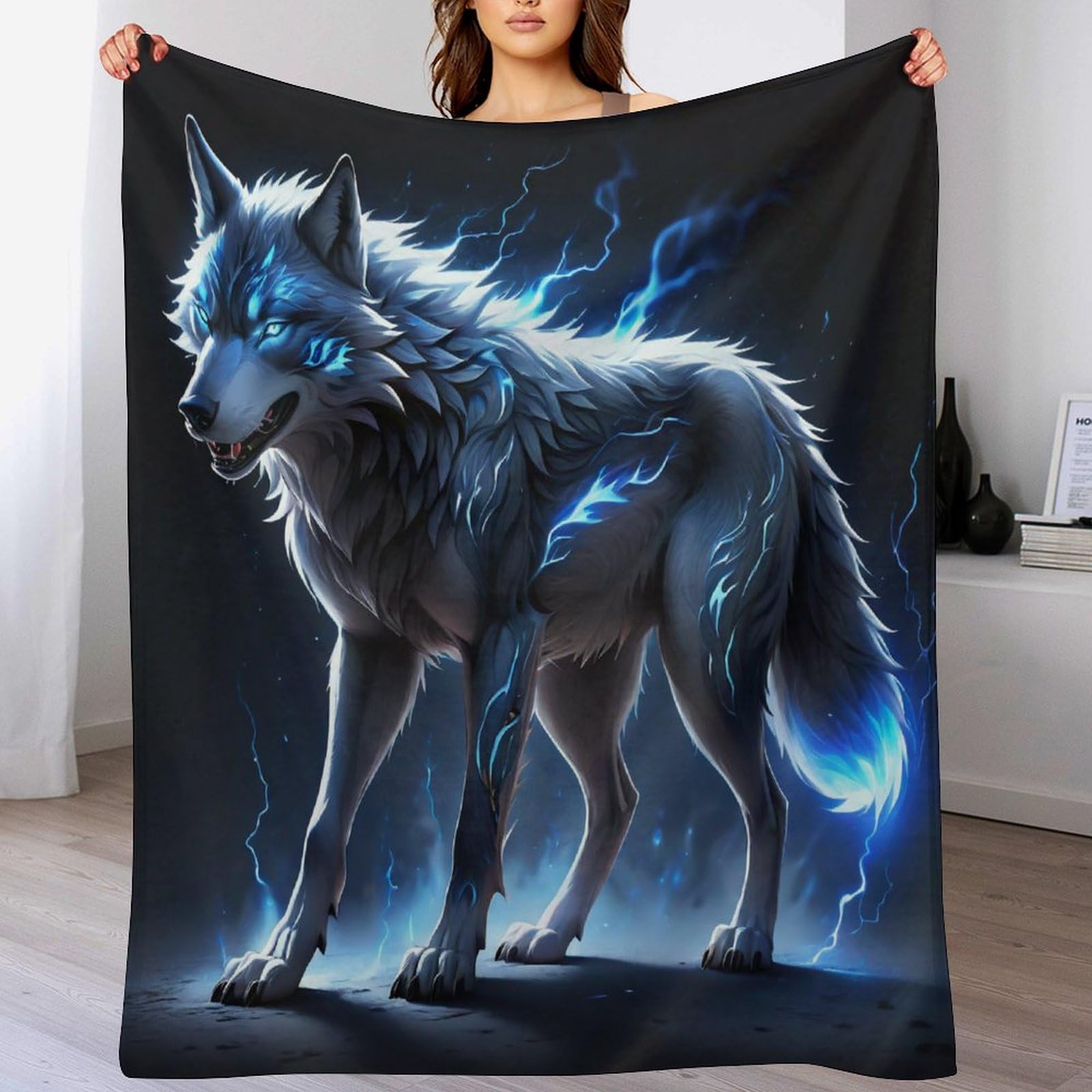 Couverture loup 3D en flanelle de luxe, couvre-lit doux 130x150cm