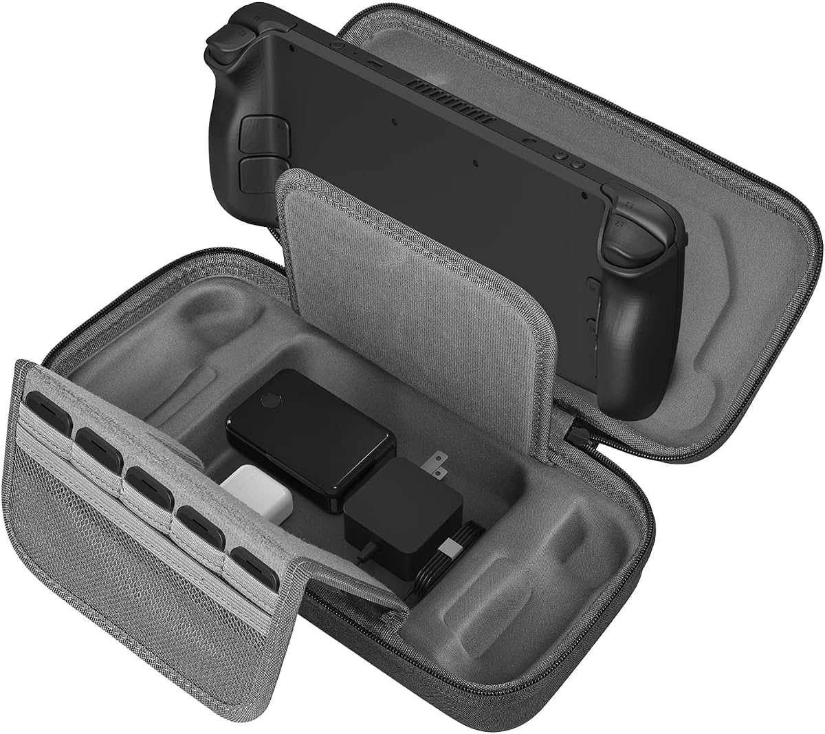 GEEKRIA Carrying Case Compatible with Steam Deck, Hard Shell Portable Travel Storage Bag with Pocket and Original Charger (Black)