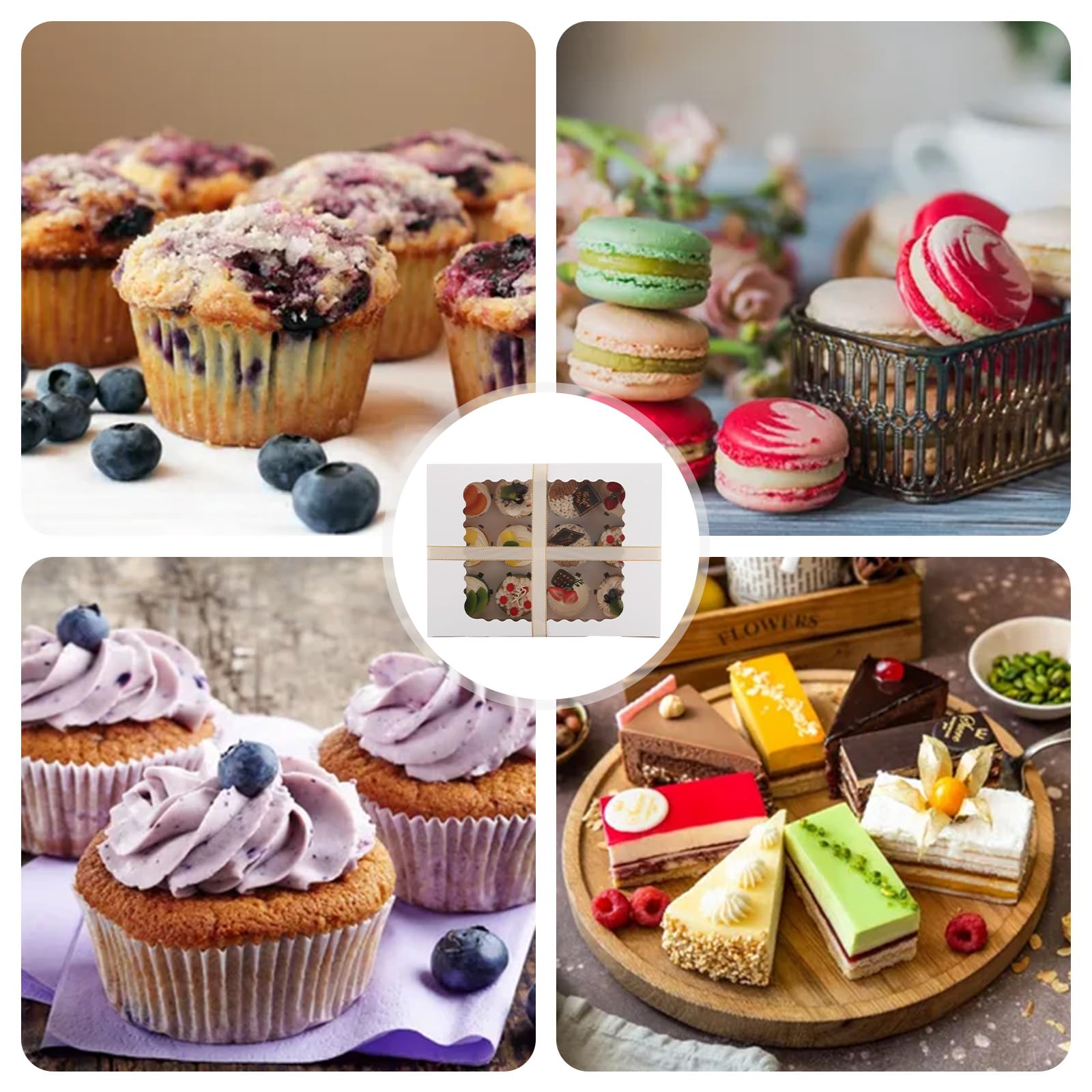 SHUESS Paquete de 25 cajas para cupcakes con 12 agujeros con ventana transparente, cajas blancas para tartas, 32,5 x 24,8 x 9 cm, caja de postre con inserciones extraíbles, ideal para pasteles,