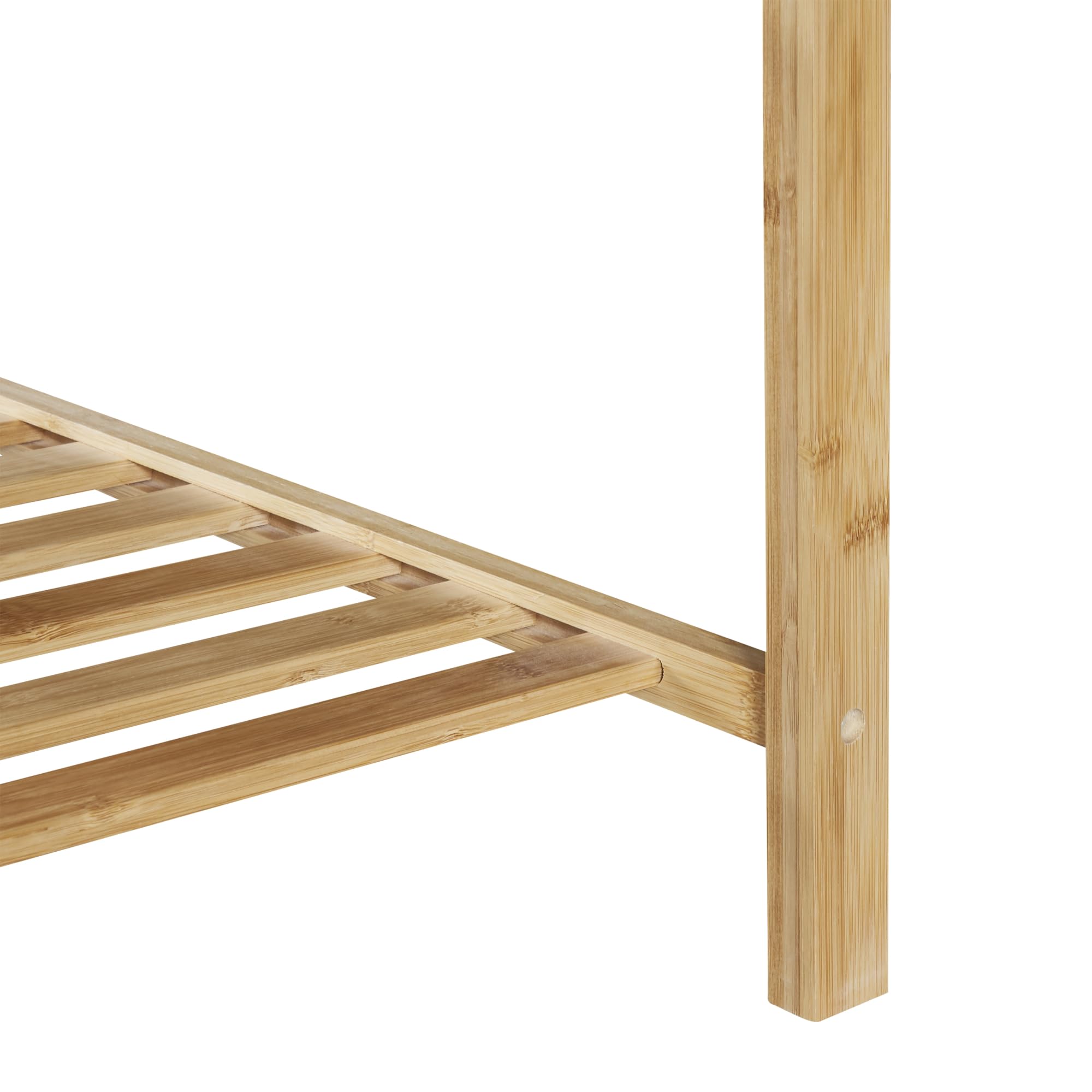 [en.casa] Stand Appendiabiti in bambù Organizzatore Guardaroba per Ingresso Camera da Letto Porta Abiti con Barra e 2 Ripiani Struttura a Doghe 150 x 60 x 40 cm - Color Naturale