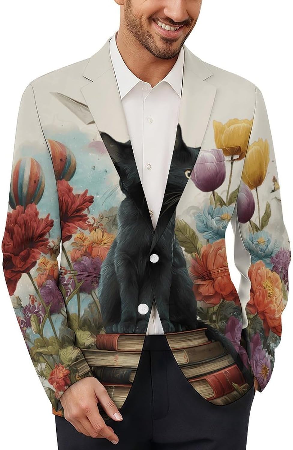 Book Cat Suit Jacket for Men Print Coat Jackets Dress Suits Party Wedding
