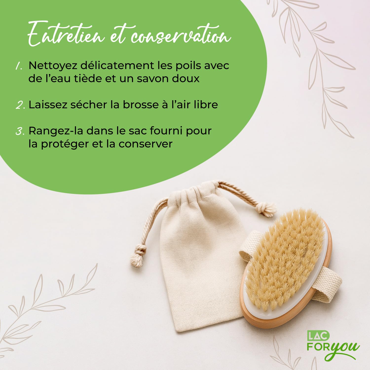 LAC FOR YOU Brossage a Sec Drainage Lymphatique en Bois et Poils Naturels - Brossage a Sec Exfoliante Corps et Massage Anti-Cellulite