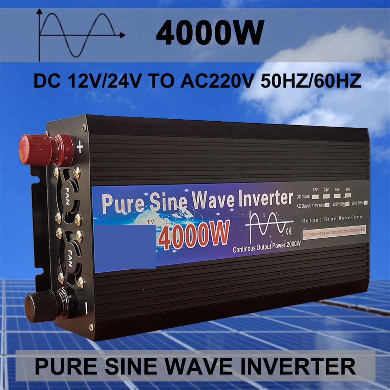Przetwornica Napięcia, Czysta fala sinusoidalna falownik 12V 24V 220 3000W 4000W moc samochodowy Micro Inversor napięcie konwerter energii słonecznej DIY(3000w,12V_50HZ_UPGRADE)