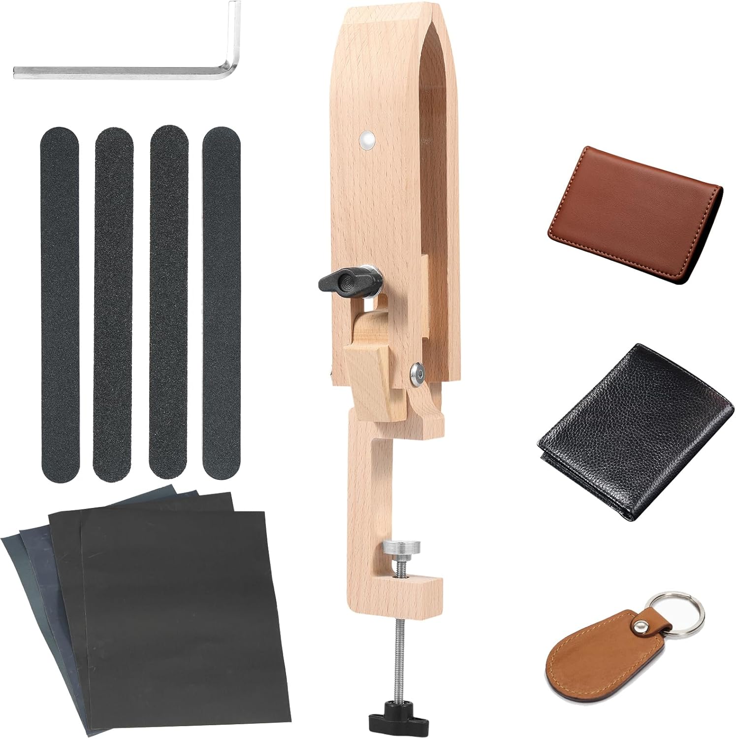 Foldable Beech Wood Leather Stitching Pony Clamp Adjustable Leather Sewing Professional Leather Working Tools Leather Pony Clamp Table Desktop Stitching Clamp for DIY Hand Leathercraft Sewing