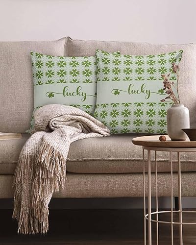 Miniatura 2 de Pack of 2 Cotton Throw Pillow Covers, Lucky St. Patrick's Day Shamrock Green Soft Square Pillow Covers Home Decoration Pillowcases for Living Room