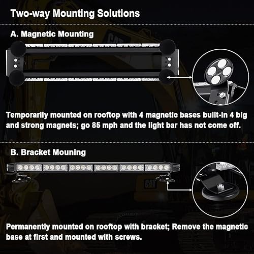 Miniatura 4 de WOWTOU Barra de luz estroboscópica de emergencia blanca verde 56 LED intermitente para vehículos camiones, luces de baliza de advertencia magnética