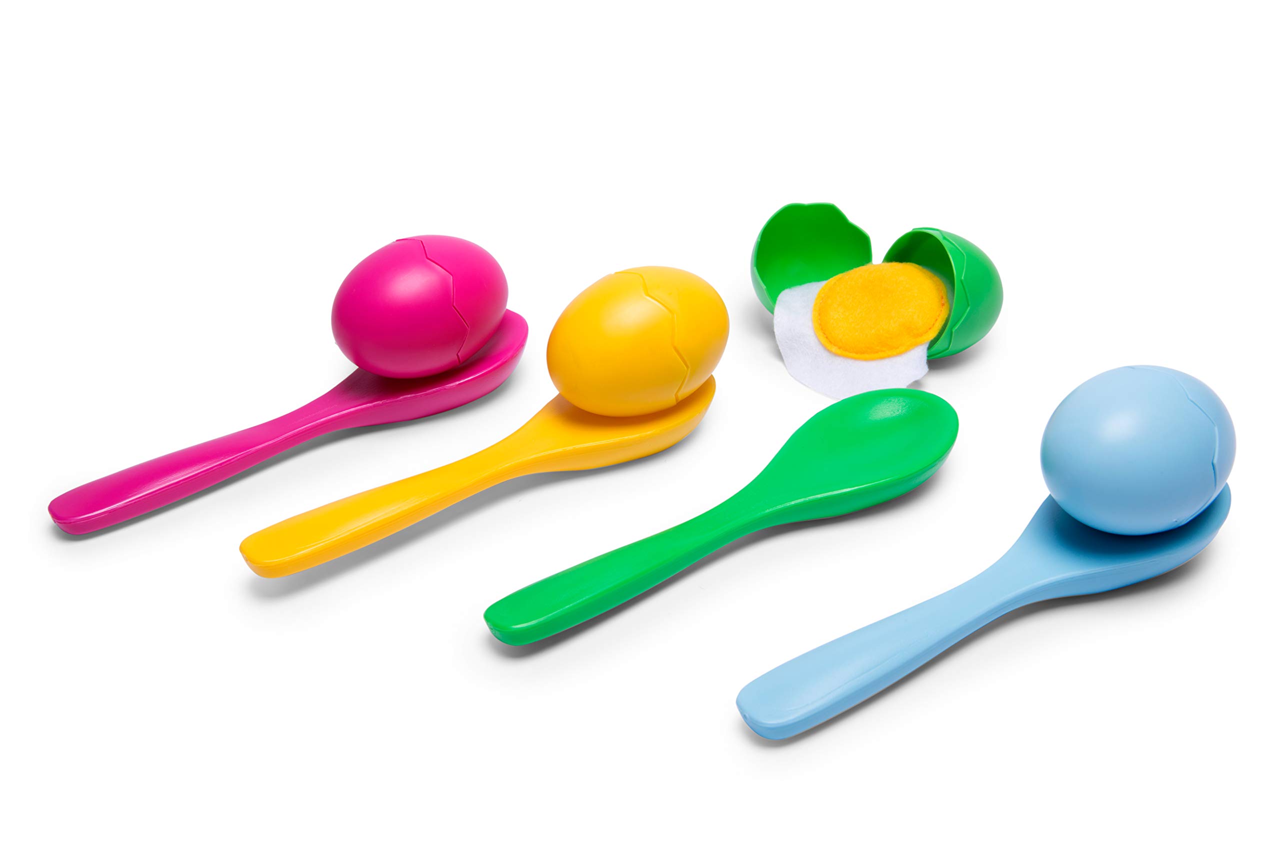 BS Toys Egg Party - Egg & Spoon Race - Ideal for Outdoors - Garden game for Children Easter Egg game - Suitable for Children from 4 years - Multicolored - One Size