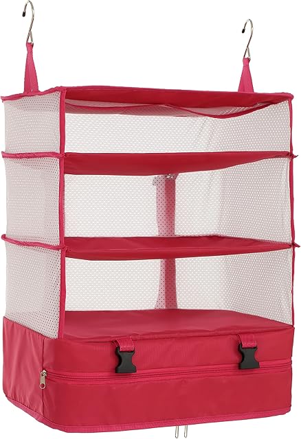 ELEZAY Hanging Packing Cubes Transformable Garment Closet Organisers Storage for Suitcases Carry on Luggage Compression Travel Bag with Shelves for Hotel Wardrobe Camper Accessories Large, Rose