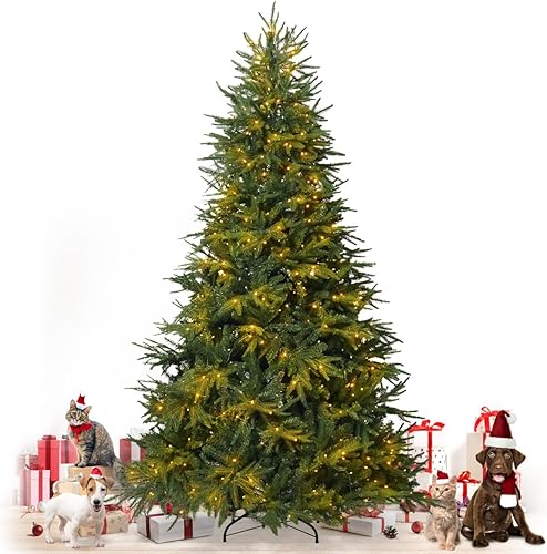 Fencer Wire Árbol de Navidad de PVC y polietileno preiluminado de alta calidad de 7.5 pies con 3353 puntas de ramas prearticuladas y soporte