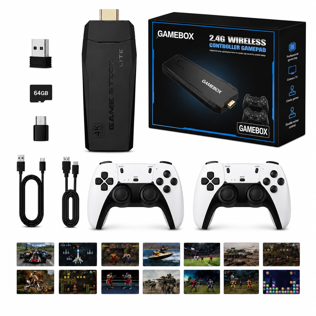 Console di Gioco Retro Senza Fili, Console Retro Wireless 4K, Set con 2 Controller Neri, Dongle HDMI, 9 Emulatori Integrati, 20.000+ Giochi Preinstallati, Versione 2026，White 128G 40000Games