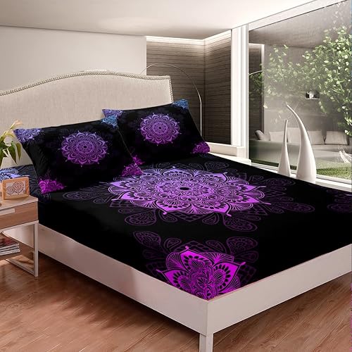 Miniatura 4 de Erosebridal Juego de sábanas de flores de mandala, juego de sábanas de tamaño matrimonial, juego de sábanas de medallón hippie bohemio estético