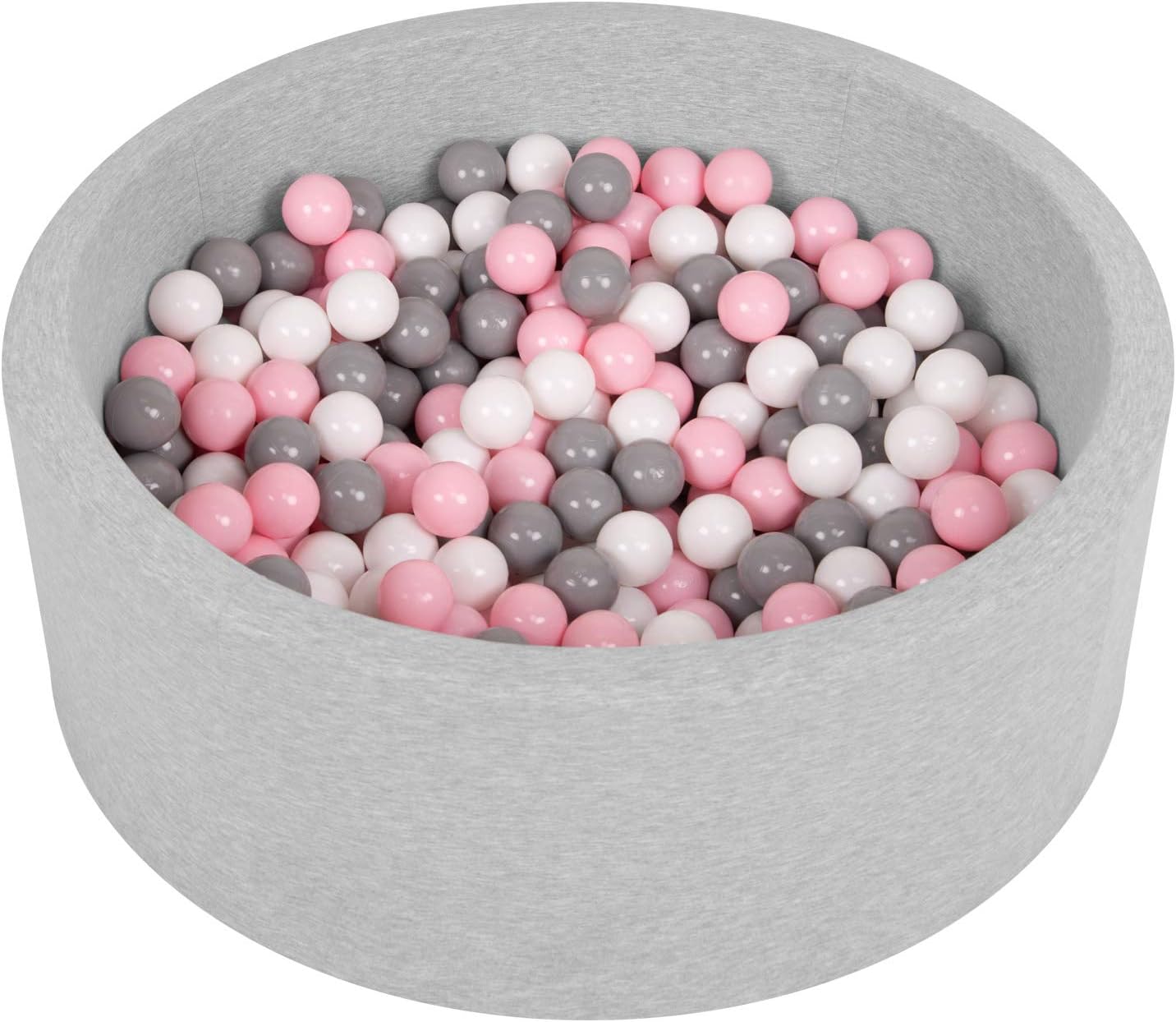 Selonis Soft Ball Pit Pool 90X30cm/200 Balls Round For Baby Toddler Foam, Light Grey:White-Grey-Light Pink