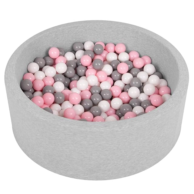 Foto 3 de 7 de Selonis Blanda Piscina De Espuma 90X30cm/300 Bolas para Bebé Niño Redonda, Gris Clr:Blanco/Gris/Rosa Clr